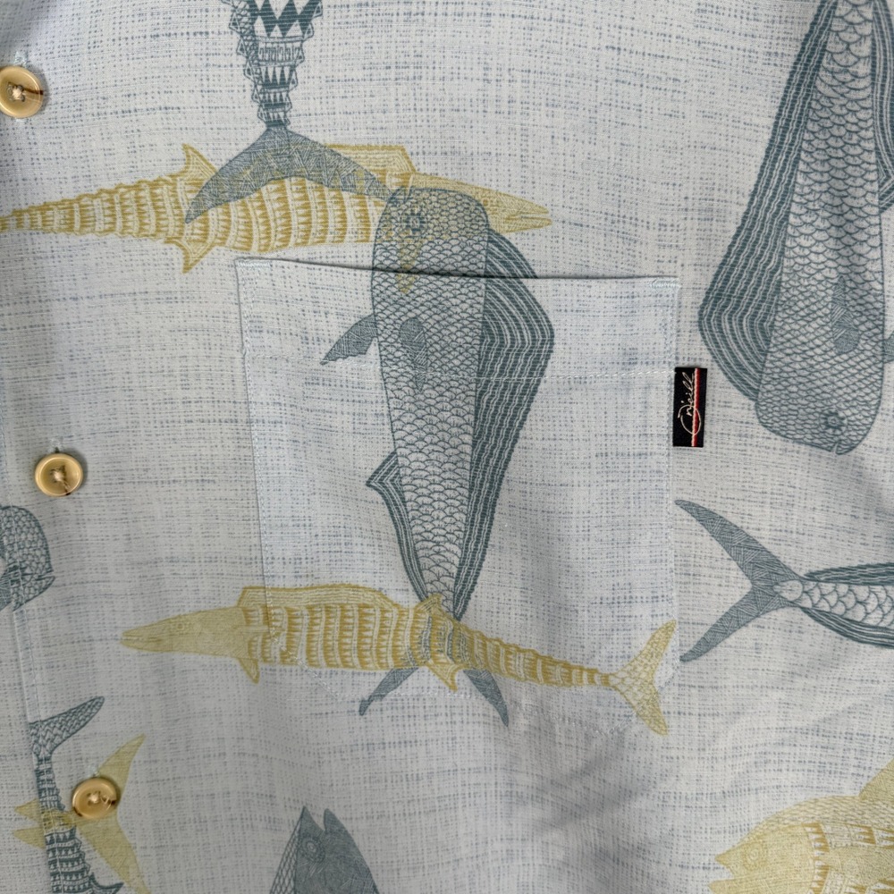 Jack O'Neill Collection Mens L Tribal Fish AOP Button Up Shirt Beach Vacation - Picture 5 of 9